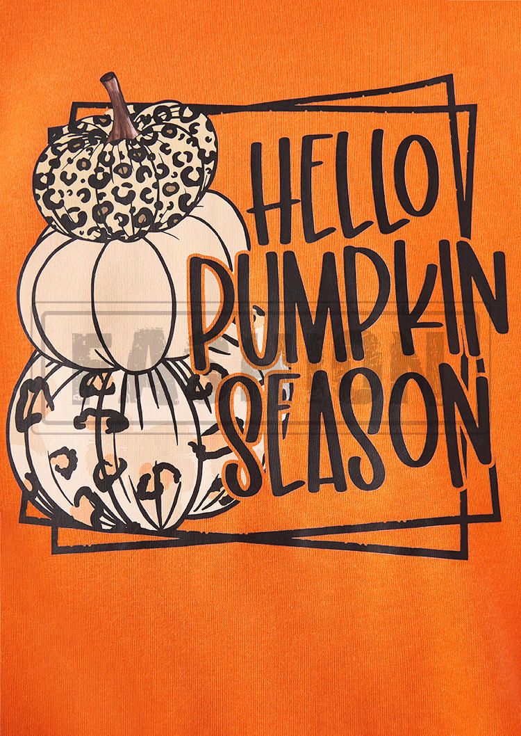 Thanksgiving Hello Pumpkin Season Leopard Sweatshirt - Orange