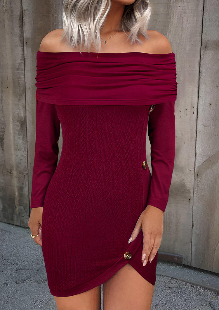 

Ruched Ribbed Off Shoulder Bodycon Dress, Red, SCM020679