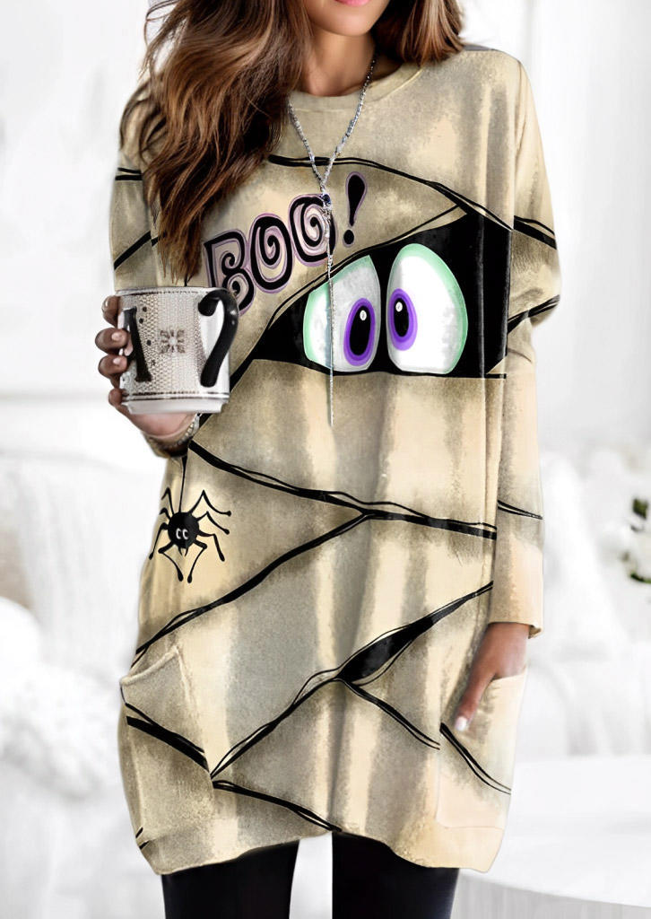 

Peeping Eyes Spider Pocket Mini Dress, Multicolor, SCM020919
