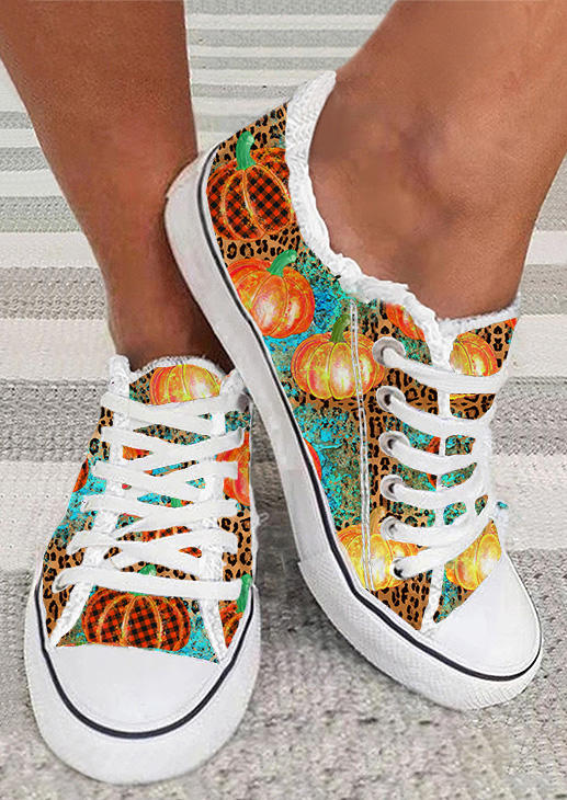 

Autumn Essentials Pumpkin Leopard Plaid Frayed Sneakers, Multicolor, SCM020944