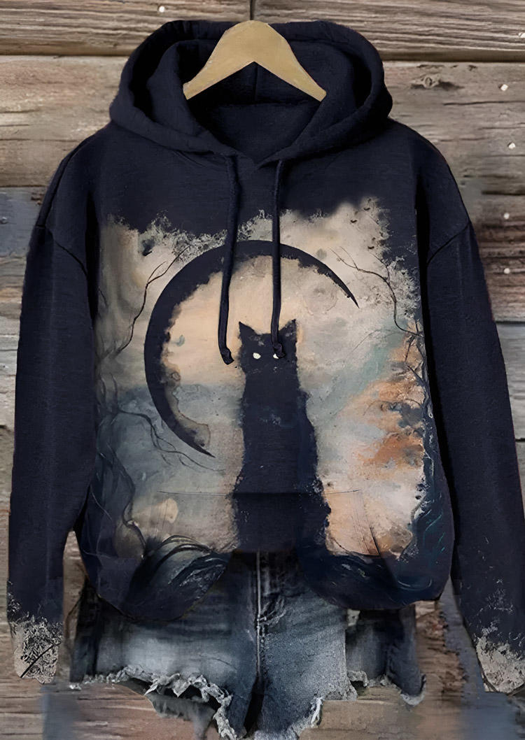 

Cat Kangaroo Pocket Hoodie - Navy Blue, SCM020670