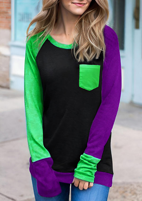 

Color-Blocked Street Fashion Blouse, Multicolor, SCM020861