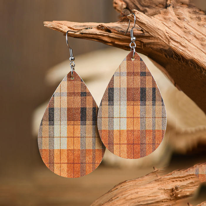Plaid Color-Blocked Striped Water Drop Earrings