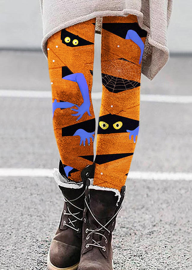 

Halloween Peeping Eyes Spider Web Leggings - Orange, SCM020959
