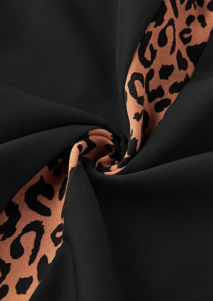 Leopard Elegant Long Sleeve V-Neck Blouse - Black