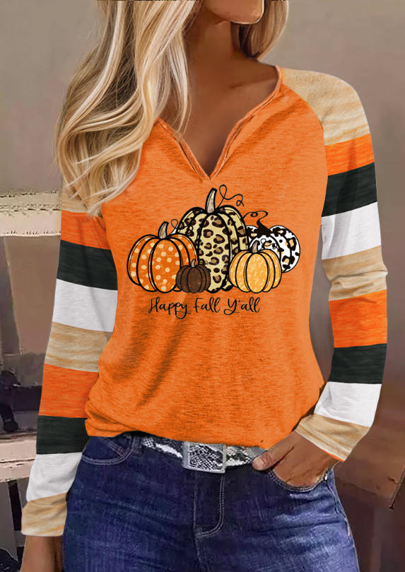 

Happy Fall Y'all Pumpkin Color-Blocked Blouse - Orange, SCM020824