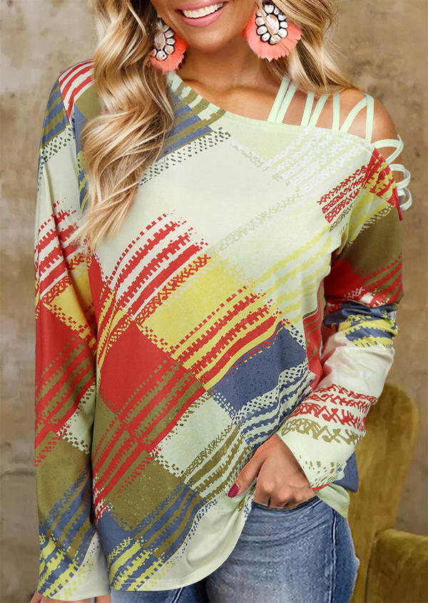 

Color Block Striped Criss-Cross One Shoulder Blouse, Multicolor, SCM020875