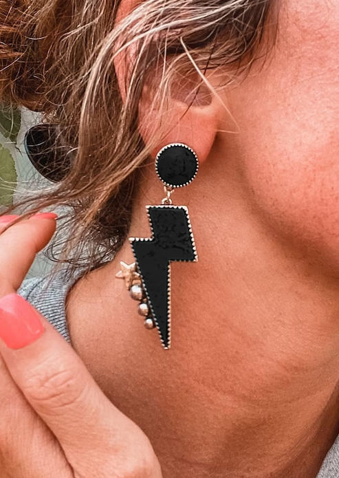

Star Lightning Geometric Alloy Earrings, Black, SCM020886