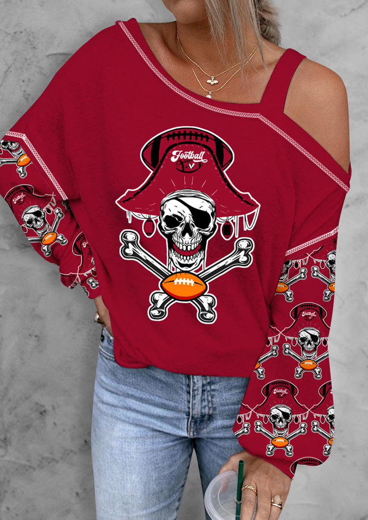 

Skull Football Soccer Slash Neck Blouse - Burgundy, Red, SCM021020