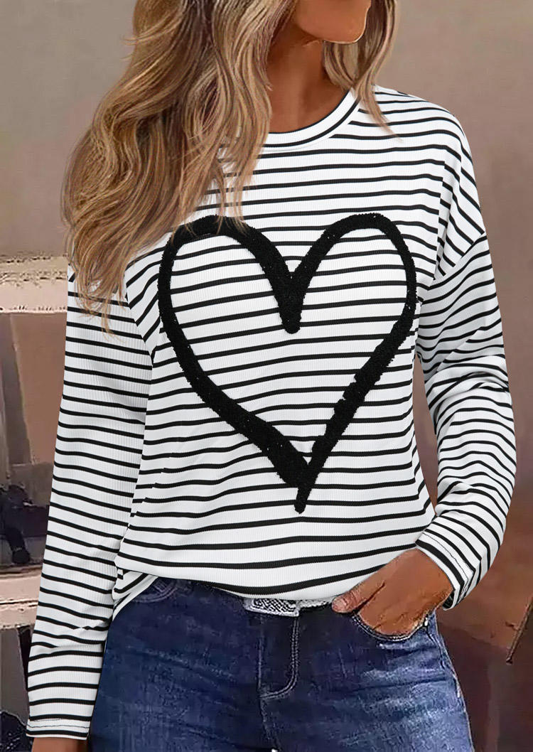 

Fashion Striped Love Heart Ribbed Blouse, Multicolor, SCM020937