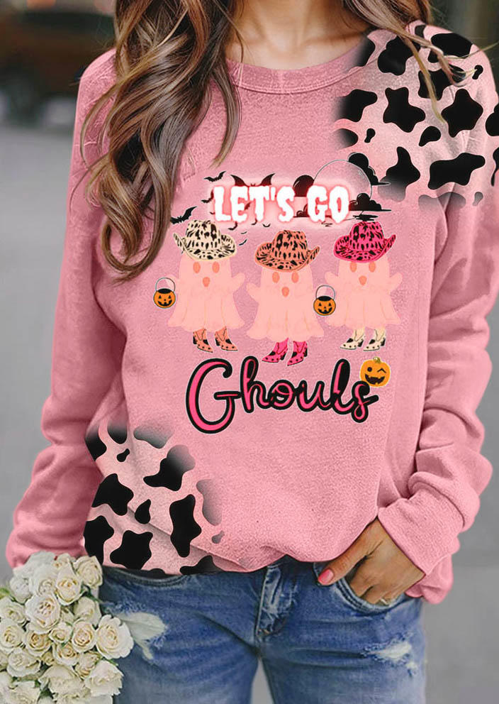 

Lets' Go Ghouls Pumpkin Face Leopard Sweatshirt - Pink, SCM020702