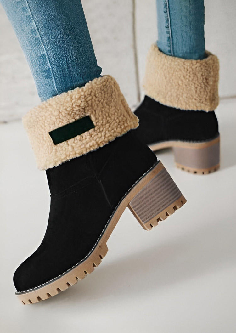 Winter Cashmere Warm Low-Heeled Snow Boots - Black