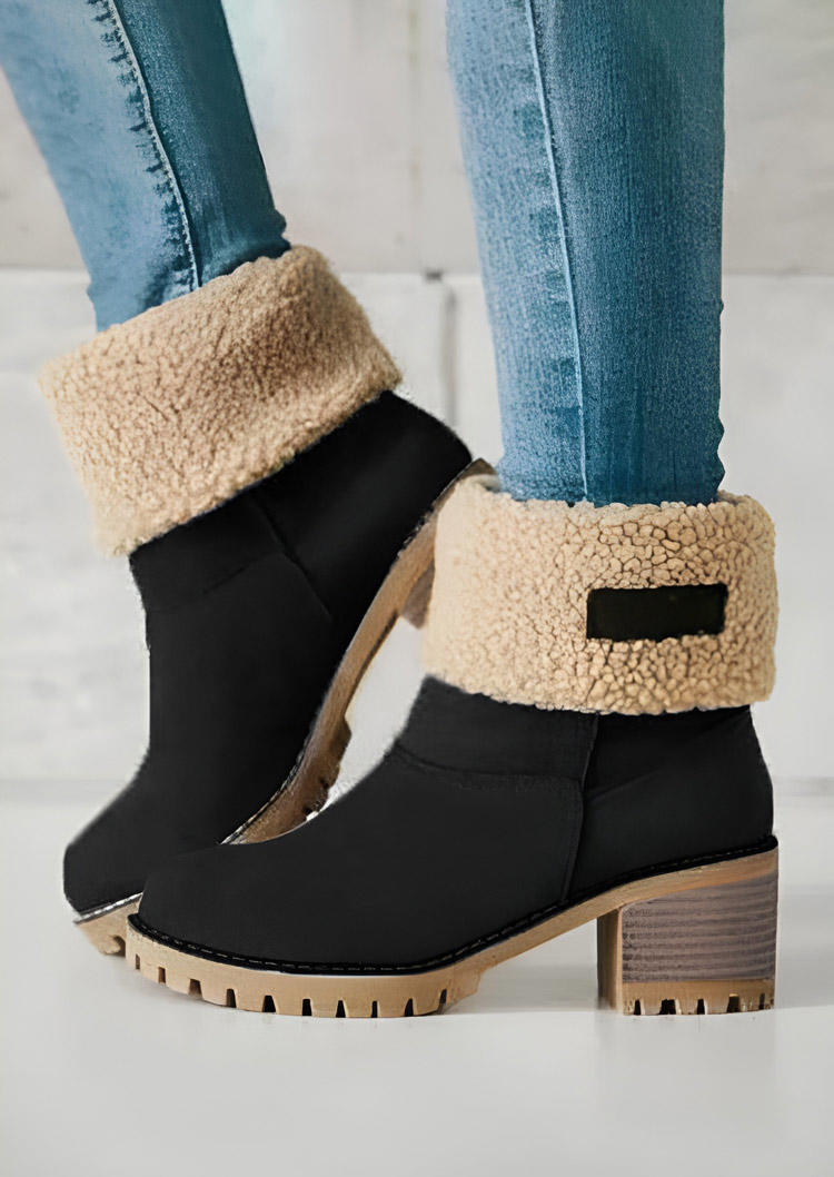 

Winter Cashmere Warm Low-Heeled Snow Boots - Black, SCM020451