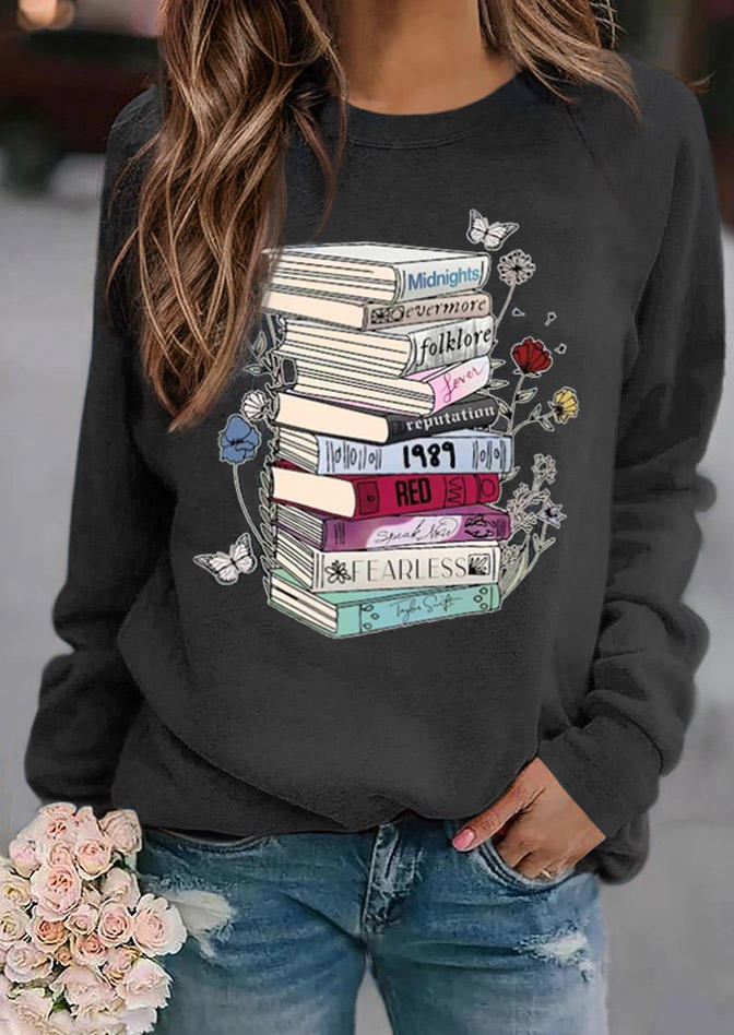 

Floral Butterfly Books Music Sweatshirt - Black, SCM020758