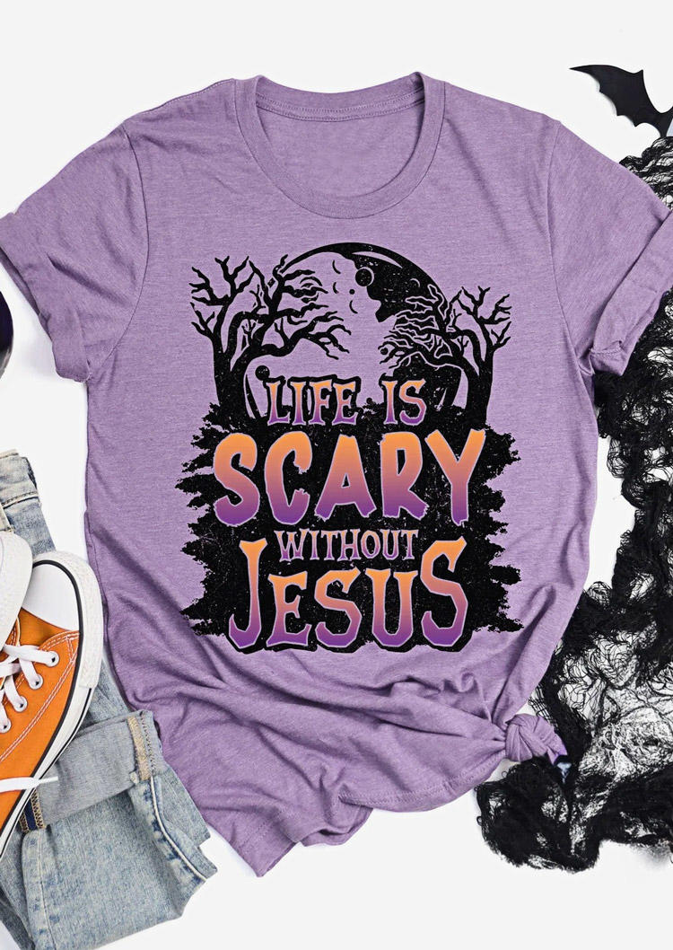 

Life Is Scary Without Jesus T-Shirt Tee - Purple, SCM020979