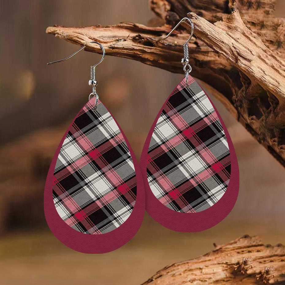 Plaid Leather Dual-Layered Earrings