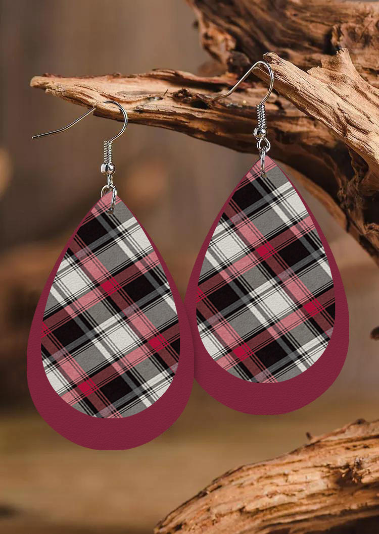

Plaid Leather Dual-Layered Earrings, Multicolor, SCM021079