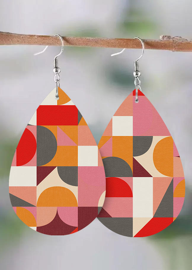 

Color-Blocked Geometric Leather Water Drop Earrings, Multicolor, SCM021104