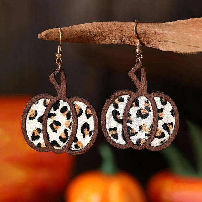 Classic Leopard Cow Pumpkin Wooden Earrings