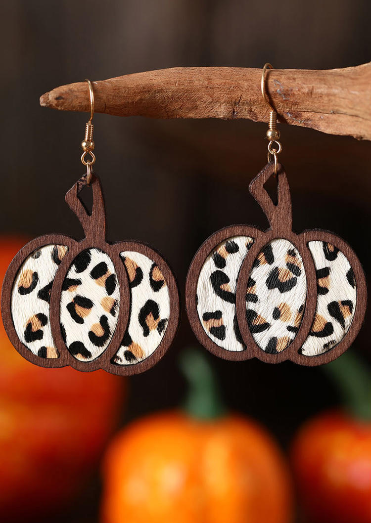 

Classic Leopard Cow Pumpkin Wooden Earrings, Black;brown, SCM020766