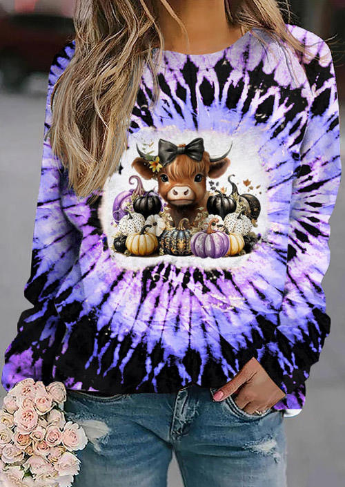 

Tie Dye Cattle Pumpkin Cute Sweatshirt, Multicolor, SCM020908