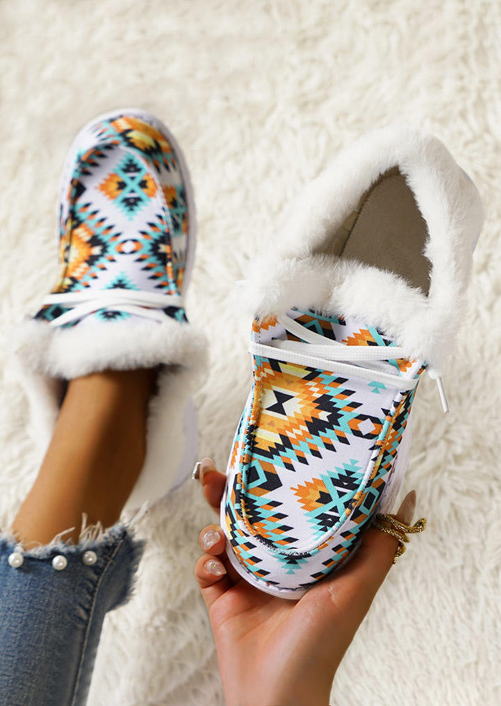 

Aztec Geometric Lace Up Plush Warm Flat Sneakers, Multicolor, SCM020914