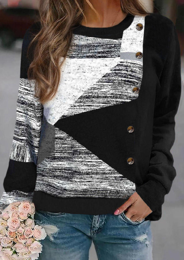 

Color-Blocked Geometric Button Sweatshirt, Multicolor, SCM021029
