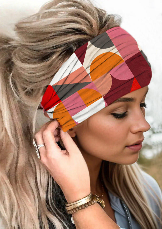 

Color-Blocked Geometric Elastic Sports Wide Headband, Multicolor, SCM021106