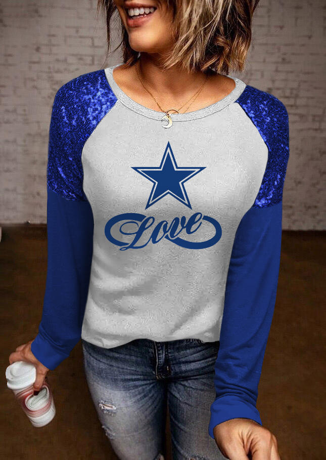 

Cowboys Football Soccer Sequined Blouse - Blue, SCM021132