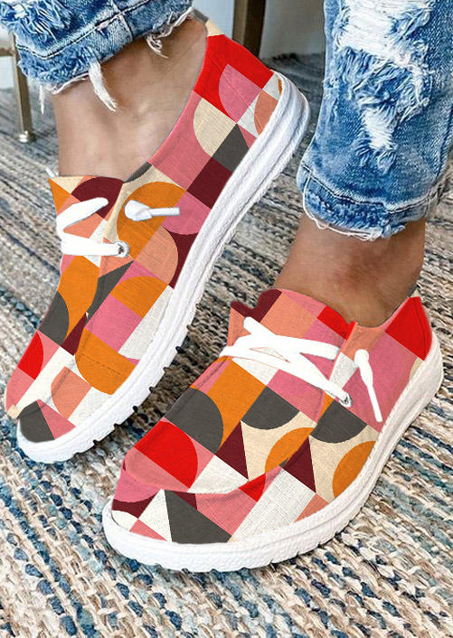 

Color-Blocked Geometric Flat Sneakers, Multicolor, SCM021134