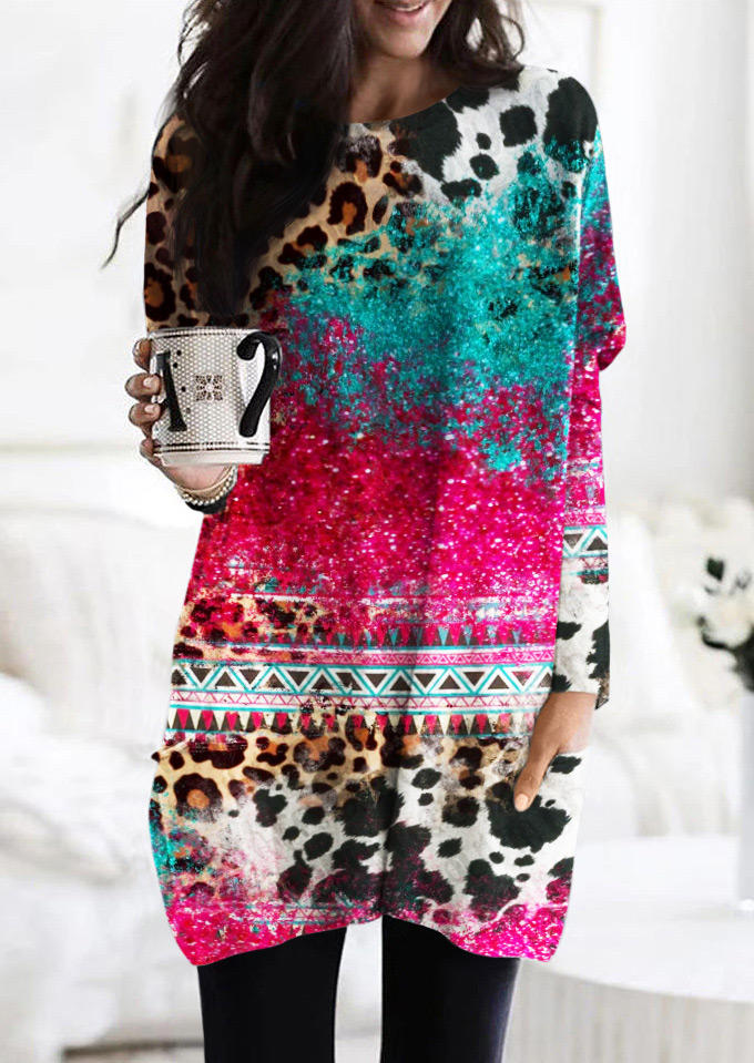 

Leopard Geometric Glitter Mini Dress, Multicolor, SCM021027