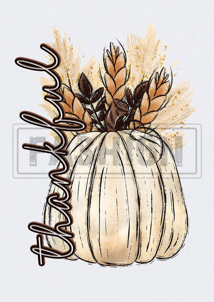 Thankful Pumpkin Wheat T-Shirt Tee - White