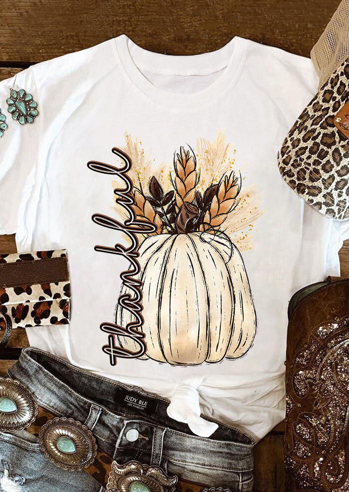 

Thankful Pumpkin Wheat T-Shirt Tee - White, SCM021101