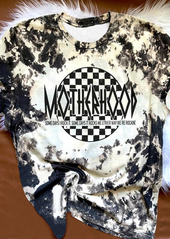 

Motherhood Rock Checkered Bleached T-Shirt Tee, Multicolor, SCM021165