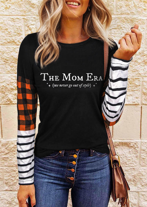 

The Mom Era Plaid Striped T-Shirt Tee - Black, SCM021167