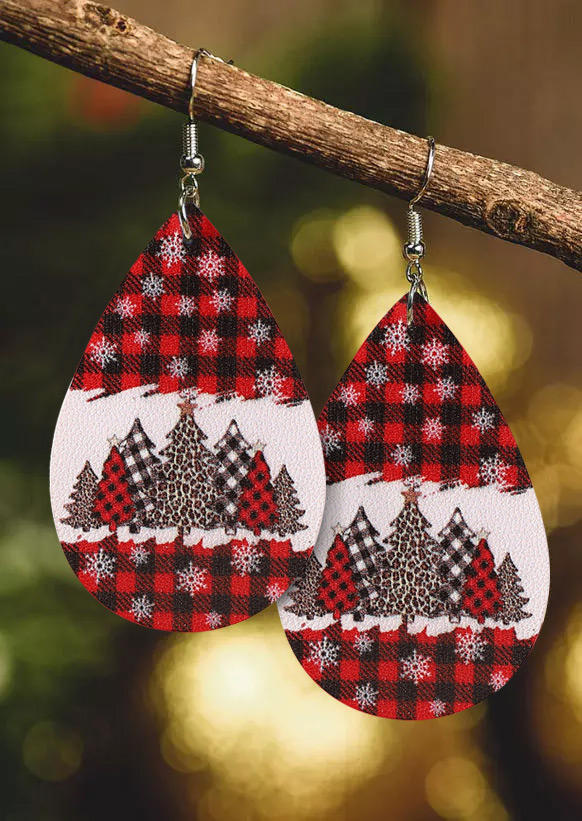 

Christmas Tree Plaid Snowflake PU Leather Earrings, Multicolor, SCM021199