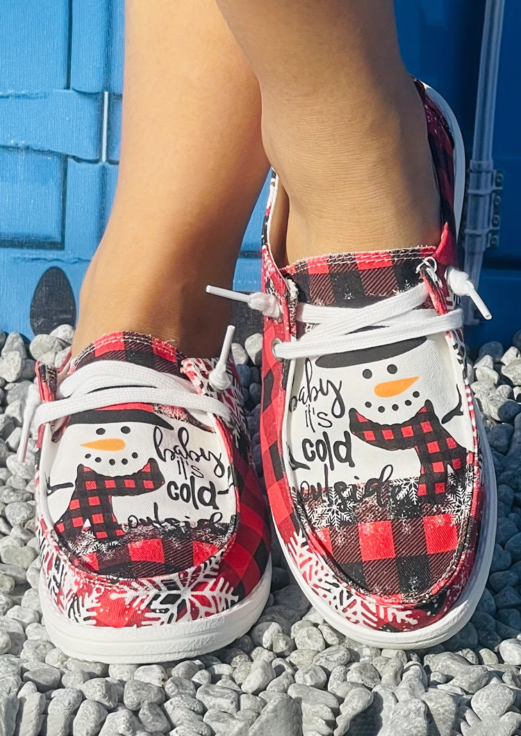 

Christmas Baby It's Cold Outside Snowman Snowflake Plaid Sneakers, Multicolor, SCM021200