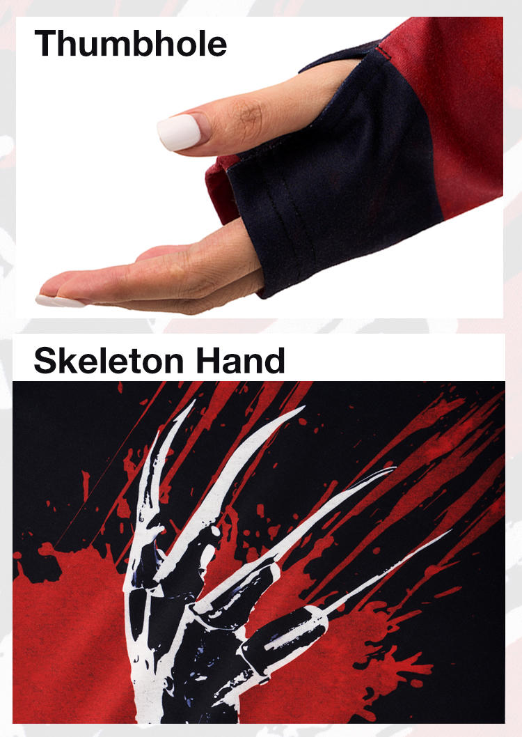 Skeleton Hand Color-Blocked Raglan Sleeve Hoodie
