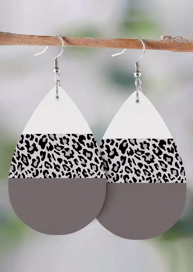 

Leopard Color-Blocked Water Drop Earrings, Gray, SCM021082