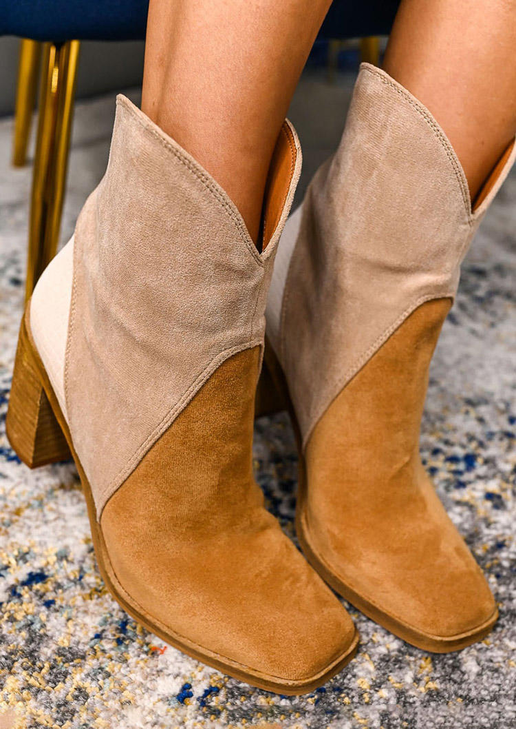 

Color-Blocked Square Toe Heeled Boots, Multicolor, SCM020913