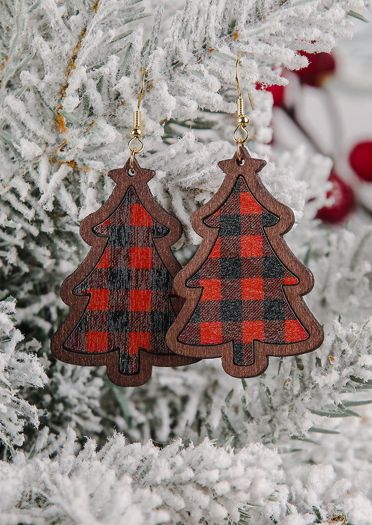 

Christmas Tree Retro Wooden Earrings, Red, SCM021102