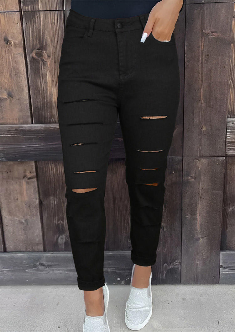 

Cut Out Pocket Denim Pants - Black, SCM020559