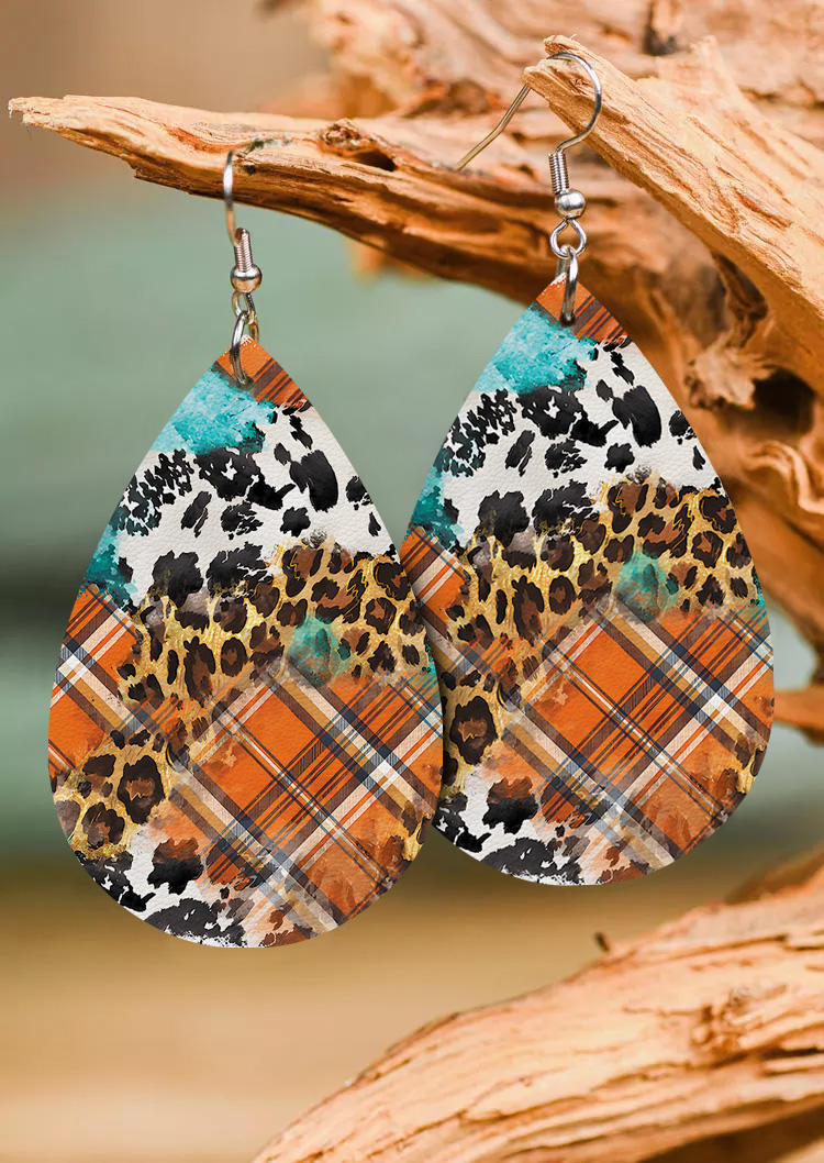 

Leopard Cow Plaid Water Drop Earrings, Multicolor, SCM020885