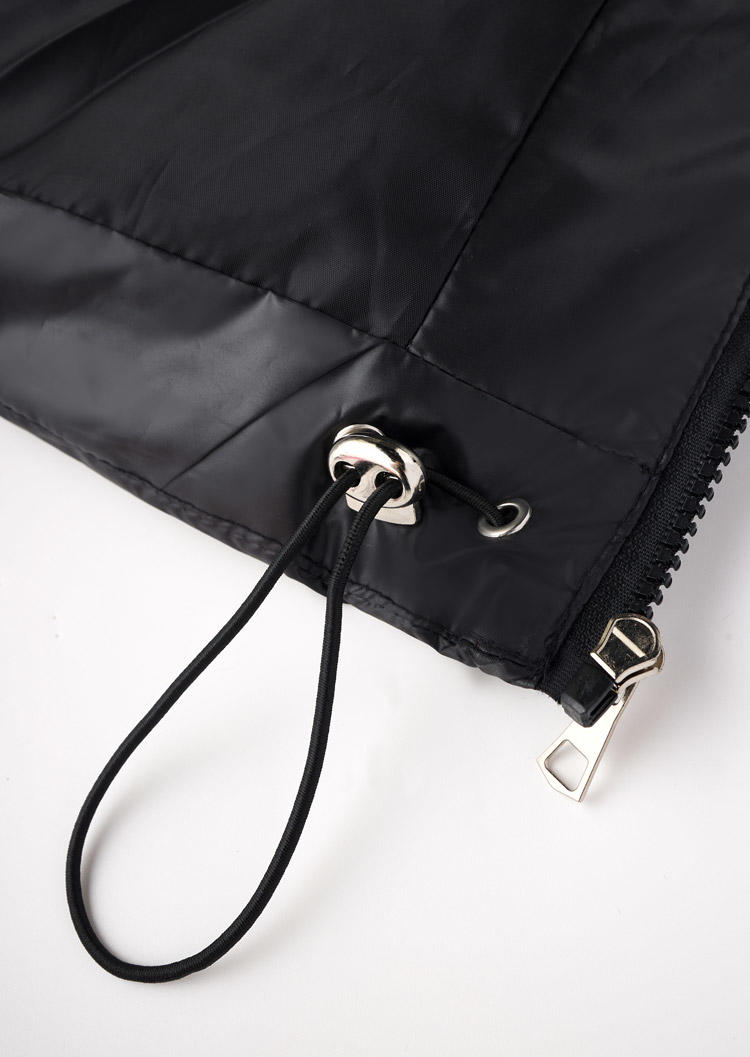 Concise Zipper Drawstring Vest Coat - Black