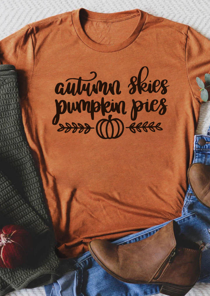 

Autumn Skies And Pumpkin Pies T-Shirt Tee - Orange, SCM021229