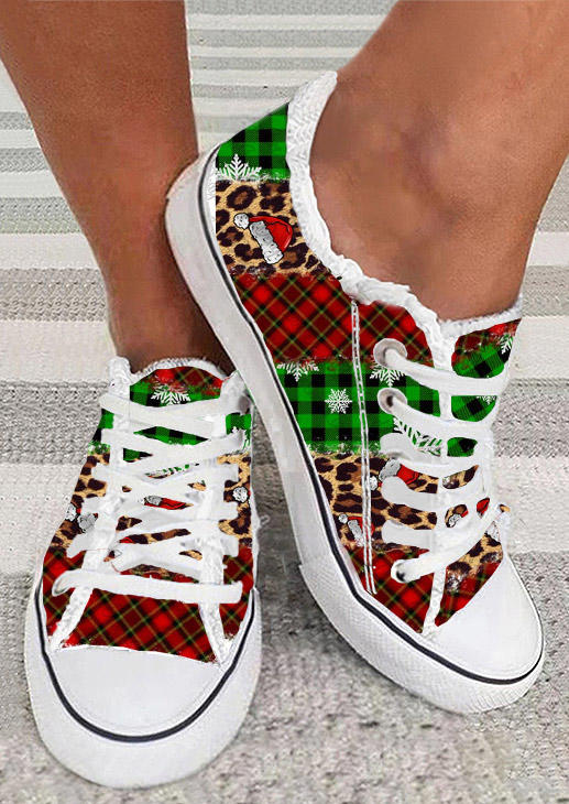 

Christmas Snowflake Leopard Plaid Sneakers, Multicolor, SCM021235