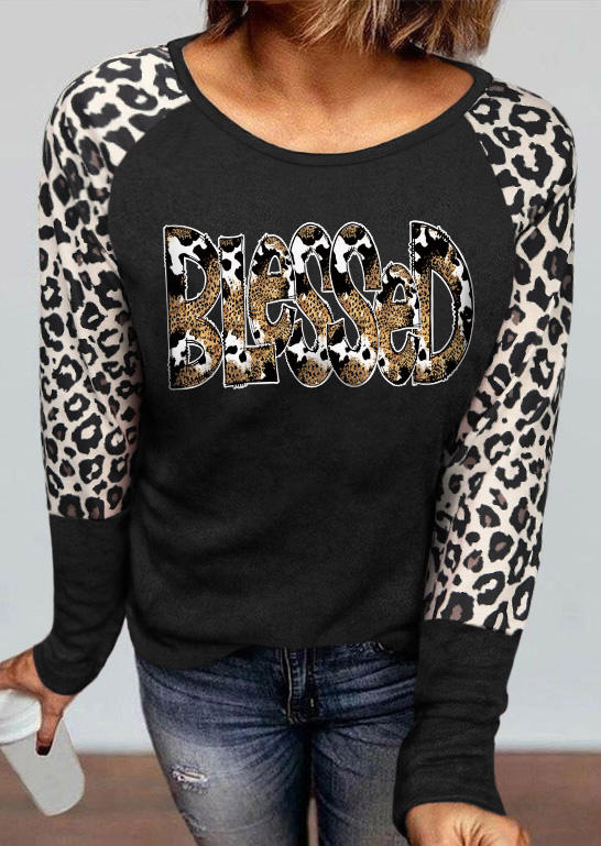 Blessed Leopard Long Sleeve Blouse - Dark Grey