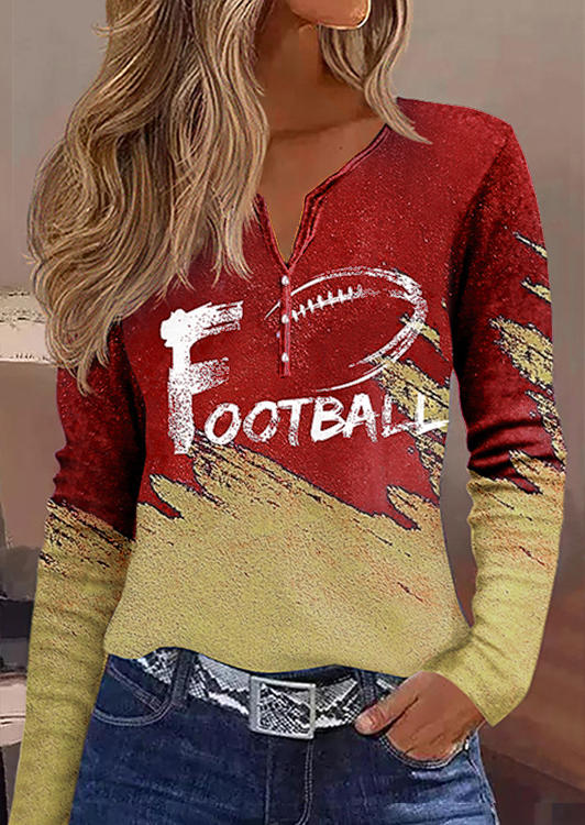 

Football Soccer Color-Blocked Notched Neck Blouse, Multicolor, SCM021131