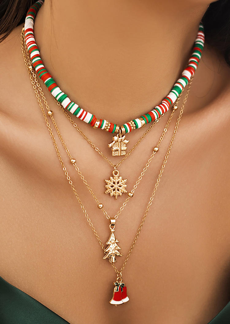 

4Pcs Christmas Tree Snowflake Bells Ceramic Necklace, Multicolor, SCM021257