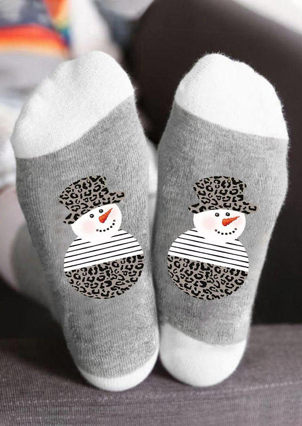 

Christmas Snowman Striped Leopard Crew Socks, Gray, SCM021261